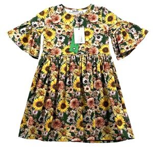 Molo Girl Dress Size 110 116 NWT Chasity Organic Cotton Floral Ruffle Sunflower